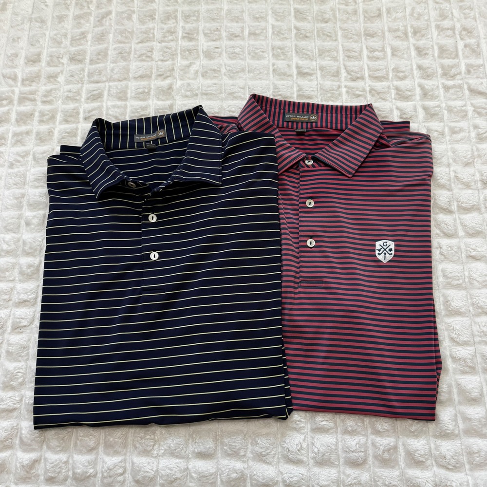 Peter Millar XL LOT of Two Summer Comfort Striped Polo Shirts Short Sleeve